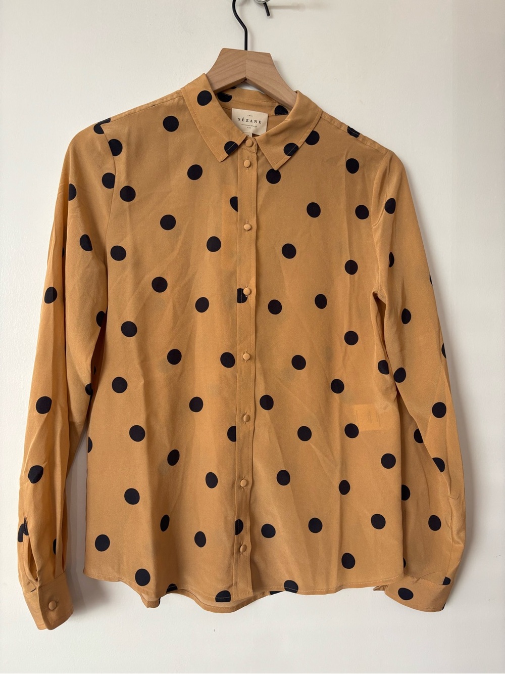 Sezane Ann Long Sleeve Silk Polka Dot Button Down Blouse Top Size 34/2 NWT